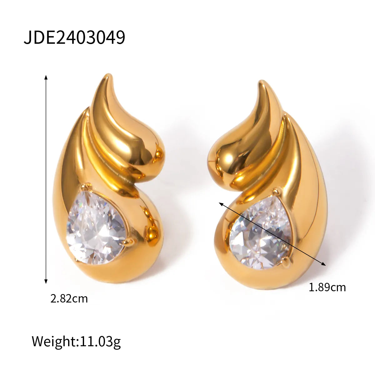 1 Pair IG Style Casual Geometric Water Droplets Inlay 304 Stainless Steel Zircon Ear Studs