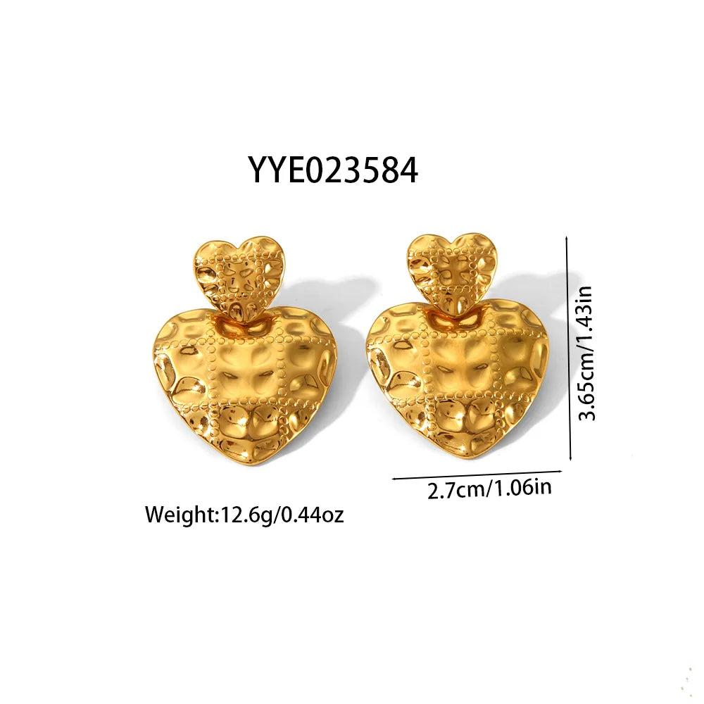 1 Pair IG Style Casual Heart Shape Rectangle Polishing 304 Stainless Steel 18K Gold Plated Drop Earrings