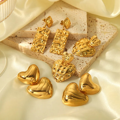 1 Pair IG Style Casual Heart Shape Rectangle Polishing 304 Stainless Steel 18K Gold Plated Drop Earrings