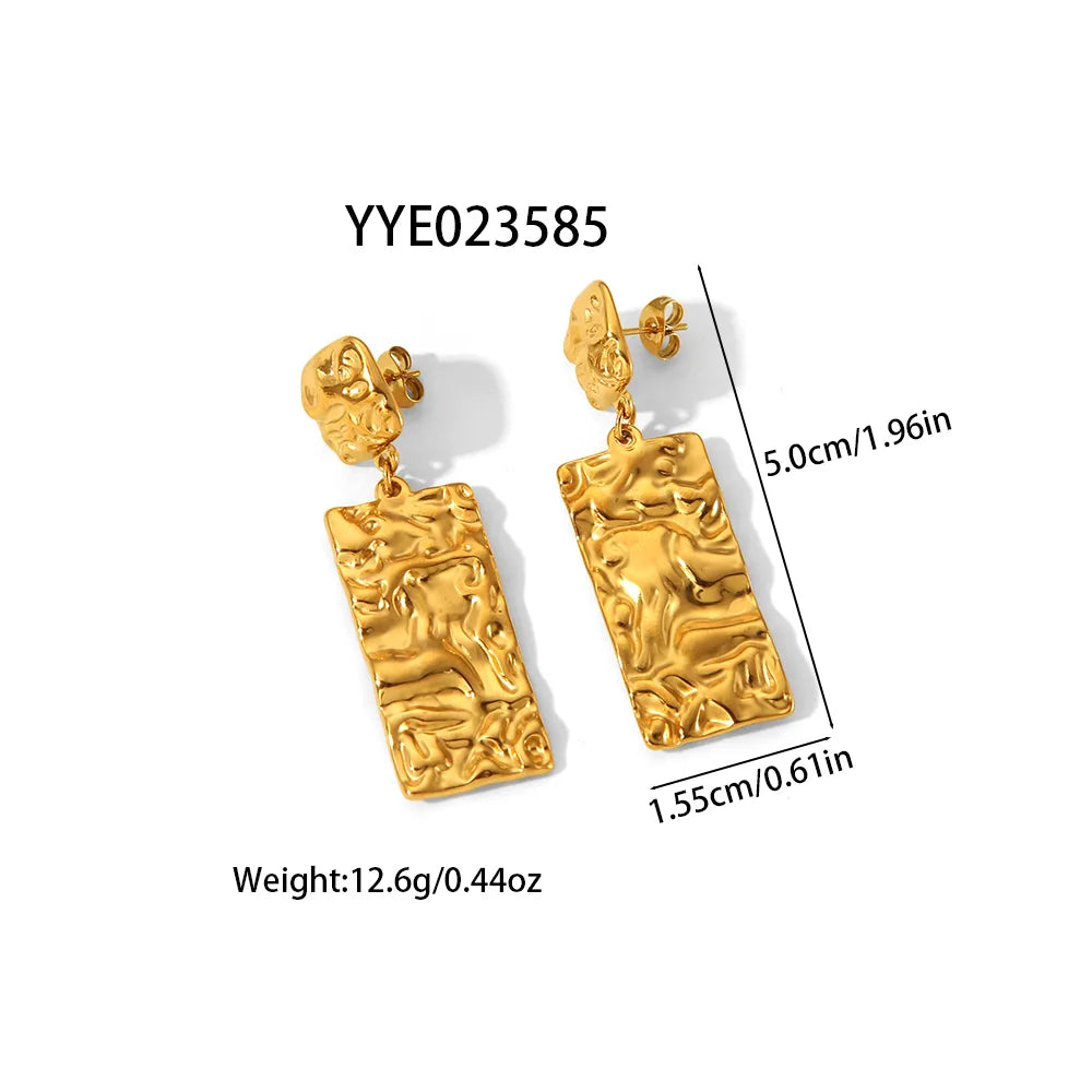 1 Pair IG Style Casual Heart Shape Rectangle Polishing 304 Stainless Steel 18K Gold Plated Drop Earrings