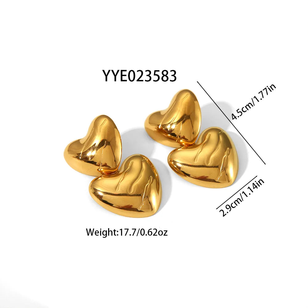 1 Pair IG Style Casual Heart Shape Rectangle Polishing 304 Stainless Steel 18K Gold Plated Drop Earrings