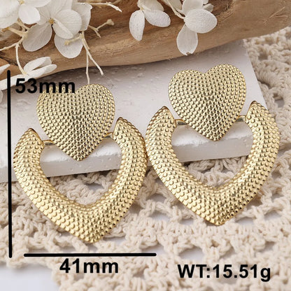 1 Pair IG Style Casual Heart Shape Stainless Steel Natural Stone 18K Gold Plated Drop Earrings