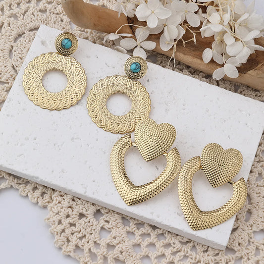 1 Pair IG Style Casual Heart Shape Stainless Steel Natural Stone 18K Gold Plated Drop Earrings