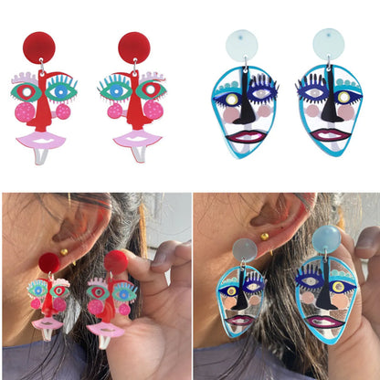 1 Pair IG Style Casual Human Face Abstract Printing Arylic Drop Earrings