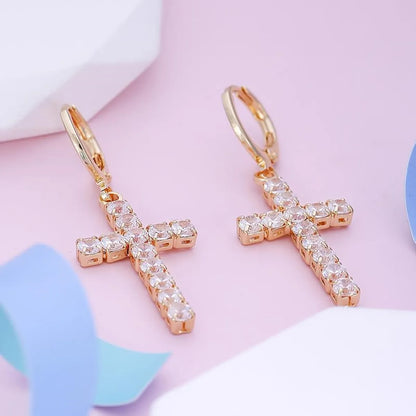 1 Pair Ig Style Casual Korean Style Cross Bear Heart Shape Plating Inlay Copper Zircon Drop Earrings