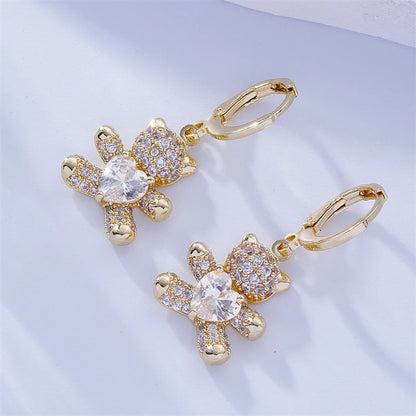 1 Pair Ig Style Casual Korean Style Cross Bear Heart Shape Plating Inlay Copper Zircon Drop Earrings