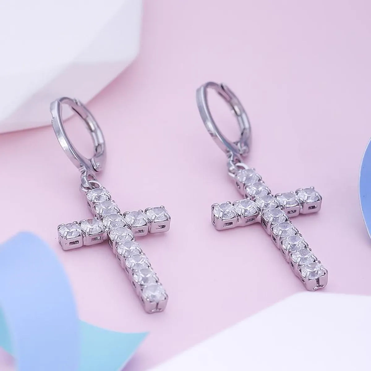 1 Pair Ig Style Casual Korean Style Cross Bear Heart Shape Plating Inlay Copper Zircon Drop Earrings