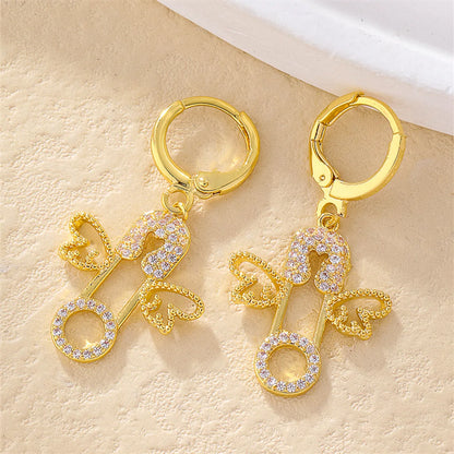 1 Pair Ig Style Casual Korean Style Cross Bear Heart Shape Plating Inlay Copper Zircon Drop Earrings