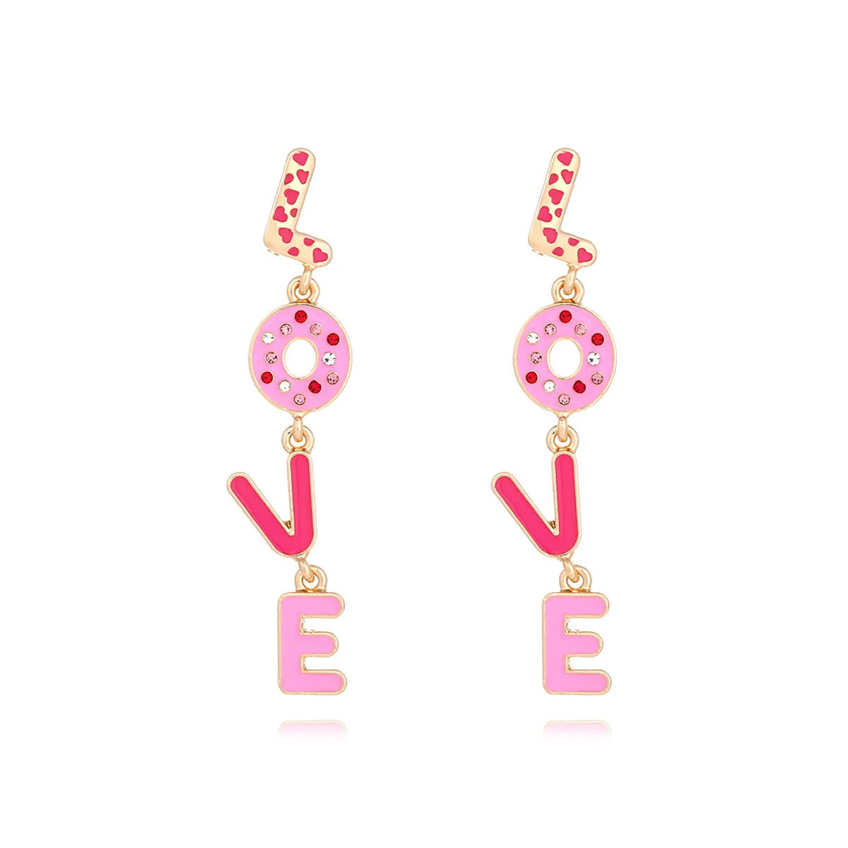 1 Pair IG Style Casual Love Enamel Inlay Zinc Alloy Rhinestones Drop Earrings