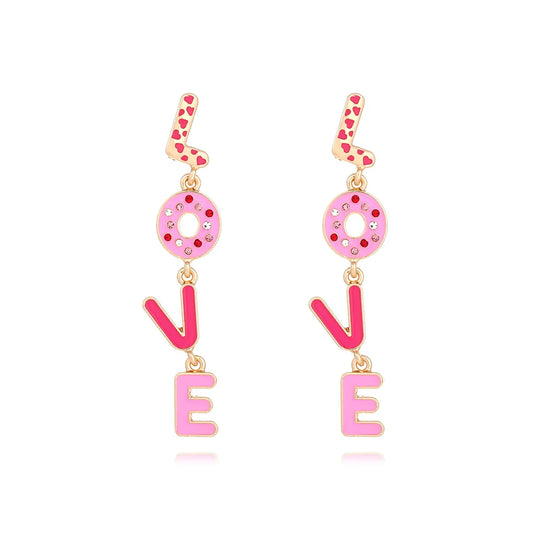 1 Pair IG Style Casual Love Enamel Inlay Zinc Alloy Rhinestones Drop Earrings