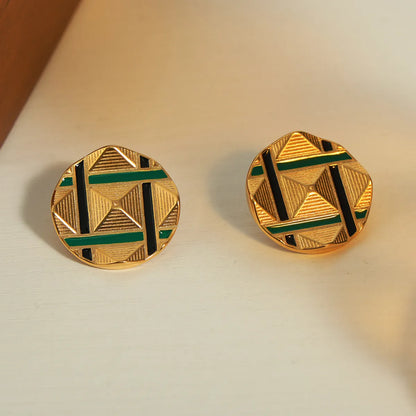 1 Pair Ig Style Casual Modern Style Round Lines Rhombus Enamel Plating Titanium Steel 18k Gold Plated Ear Studs