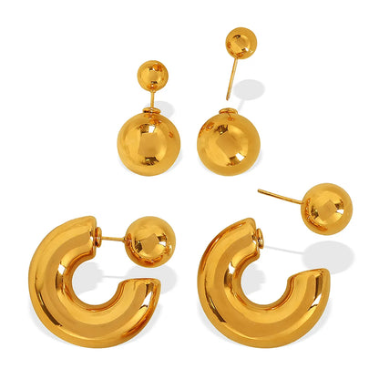 1 Pair IG Style Casual Retro C Shape Round Polishing Plating 304 Stainless Steel 18K Gold Plated Ear Studs