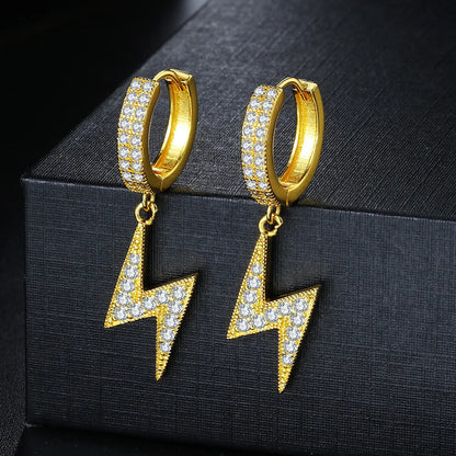 1 Pair IG Style Casual Rock Lightning Inlay Copper Zircon Gold Plated Drop Earrings