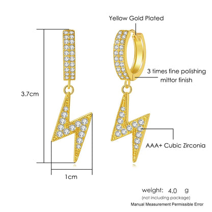 1 Pair IG Style Casual Rock Lightning Inlay Copper Zircon Gold Plated Drop Earrings