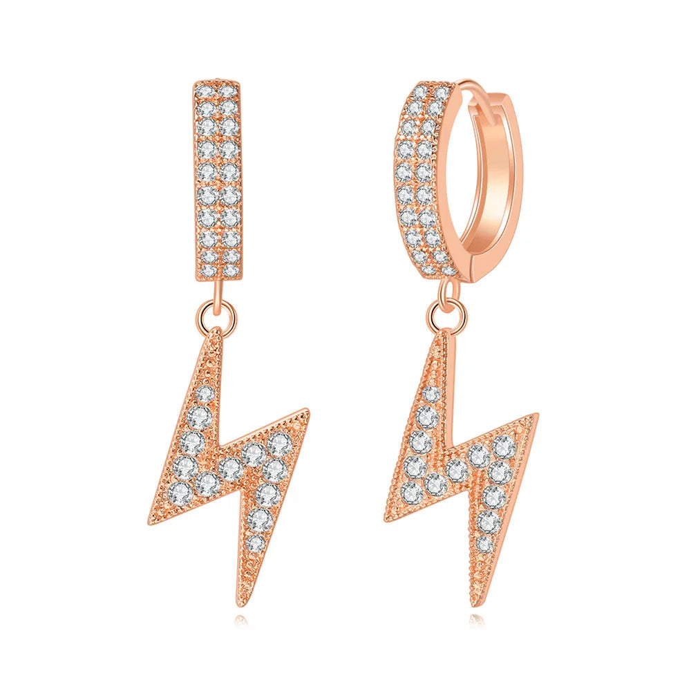 1 Pair IG Style Casual Rock Lightning Inlay Copper Zircon Gold Plated Drop Earrings