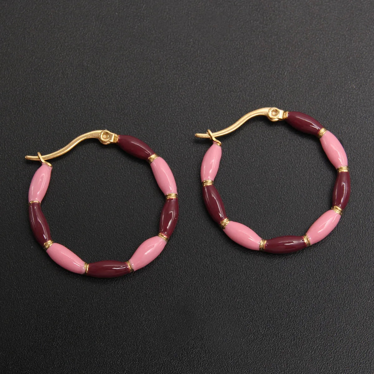 1 Pair Ig Style Casual Round Enamel Stainless Steel Gold Plated Earrings