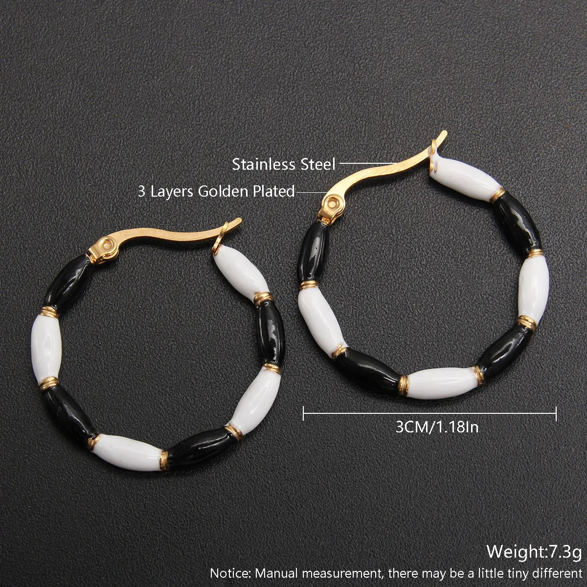 1 Pair Ig Style Casual Round Enamel Stainless Steel Gold Plated Earrings