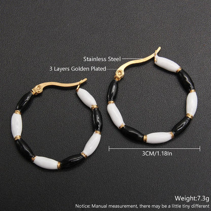 1 Pair Ig Style Casual Round Enamel Stainless Steel Gold Plated Earrings