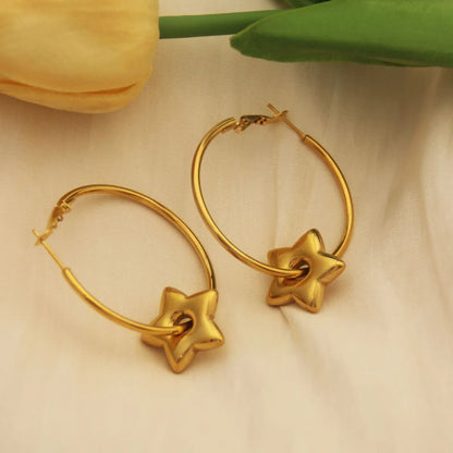 1 Pair IG Style Casual Round Star Polishing Titanium Steel Earrings