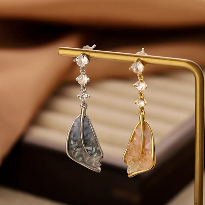 1 Pair IG Style Casual Shiny Leaves Inlay Copper Crystal Zircon 14K Gold Plated Drop Earrings