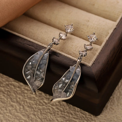 1 Pair IG Style Casual Shiny Leaves Inlay Copper Crystal Zircon 14K Gold Plated Drop Earrings