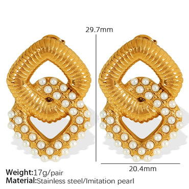 1 Pair IG Style Casual Simple Style Geometric Round Square Polishing Inlay 304 Stainless Steel Artificial Pearls Rhinestones 18K Gold Plated Drop Earrings