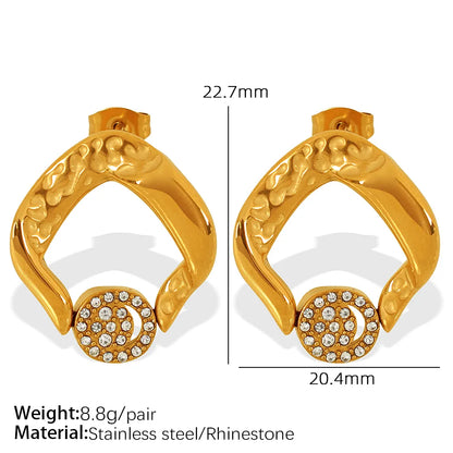 1 Pair IG Style Casual Simple Style Geometric Round Square Polishing Inlay 304 Stainless Steel Artificial Pearls Rhinestones 18K Gold Plated Drop Earrings