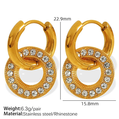 1 Pair IG Style Casual Simple Style Geometric Round Square Polishing Inlay 304 Stainless Steel Artificial Pearls Rhinestones 18K Gold Plated Drop Earrings