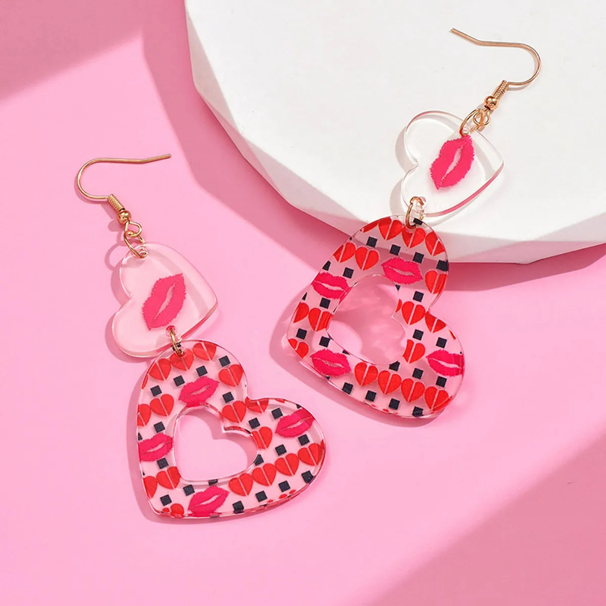 1 Pair IG Style Casual Simple Style Lips Heart Shape Polishing Arylic Drop Earrings