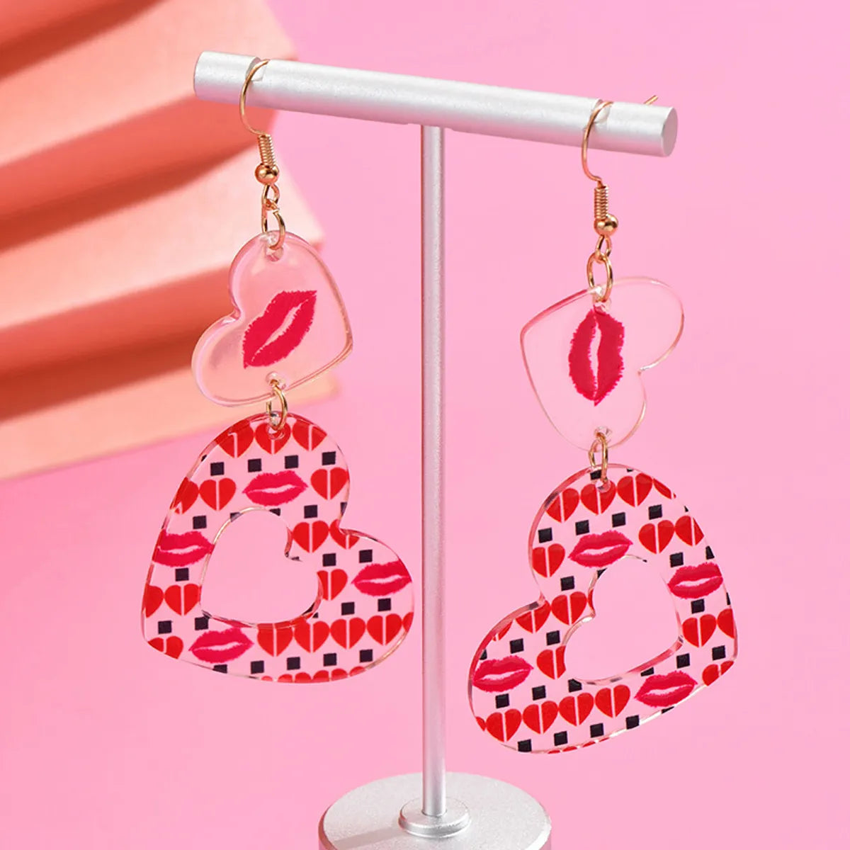 1 Pair IG Style Casual Simple Style Lips Heart Shape Polishing Arylic Drop Earrings