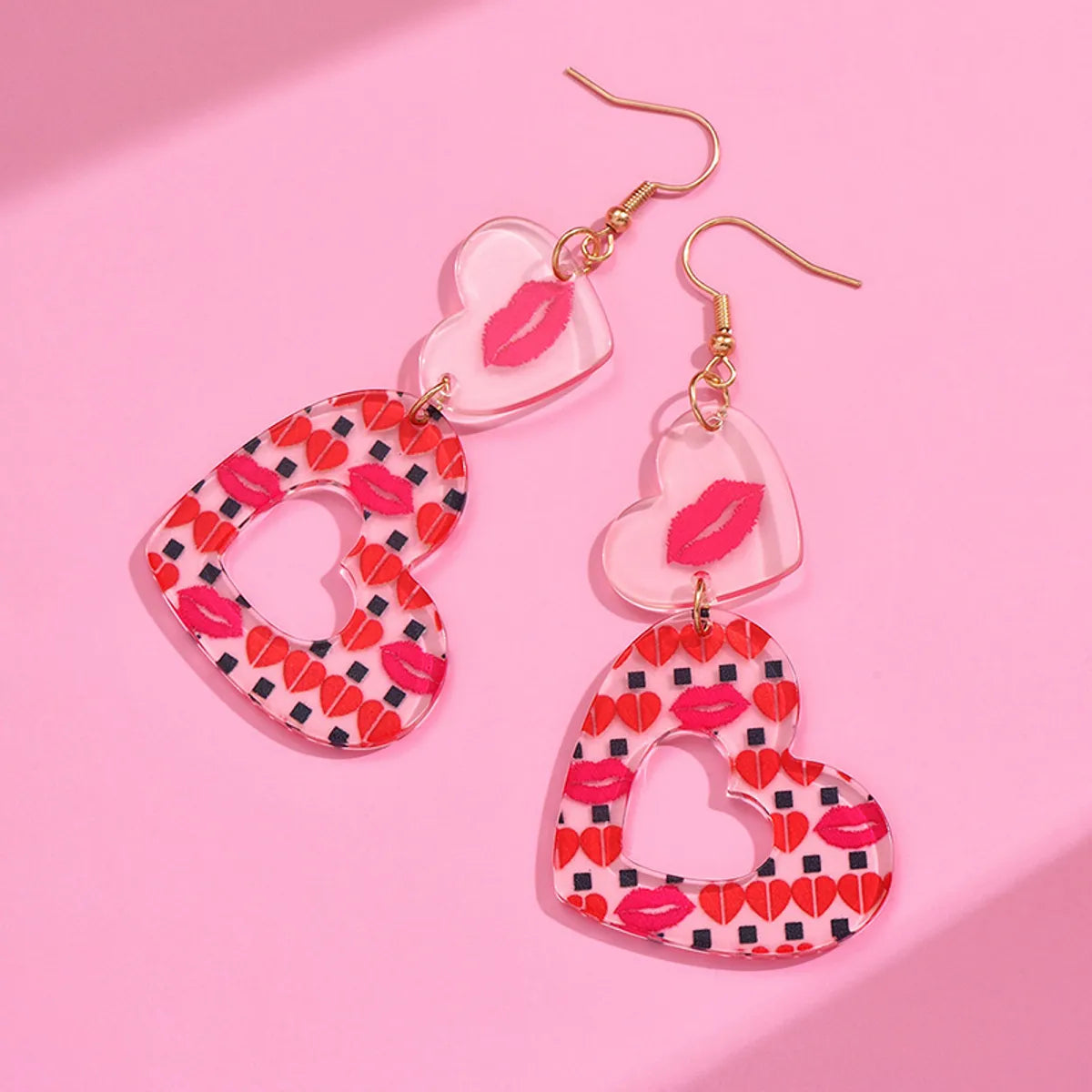 1 Pair IG Style Casual Simple Style Lips Heart Shape Polishing Arylic Drop Earrings