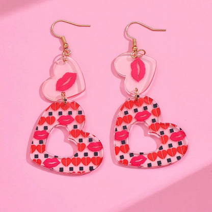 1 Pair IG Style Casual Simple Style Lips Heart Shape Polishing Arylic Drop Earrings