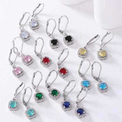 1 Pair IG Style Casual Simple Style Round Square Plating Inlay Copper Zircon Rhodium Plated Drop Earrings