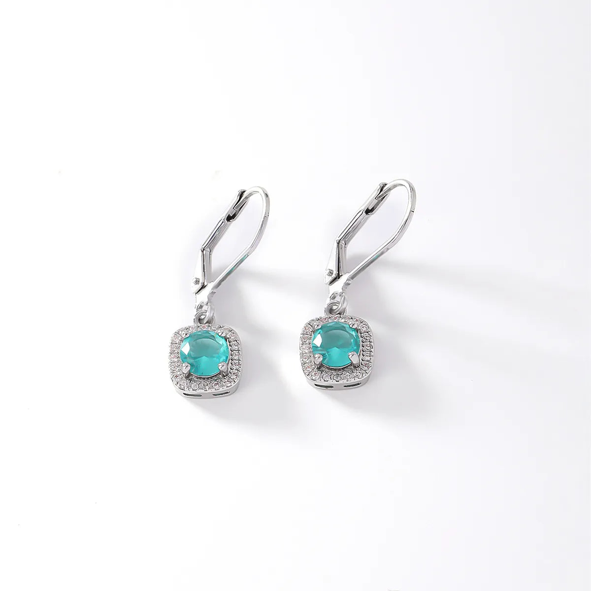 1 Pair IG Style Casual Simple Style Round Square Plating Inlay Copper Zircon Rhodium Plated Drop Earrings