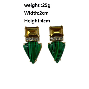 1 Pair IG Style Casual Simple Style Triangle Rectangle Inlay Copper Artificial Crystal Malachite Rhinestones 24K Gold Plated Drop Earrings