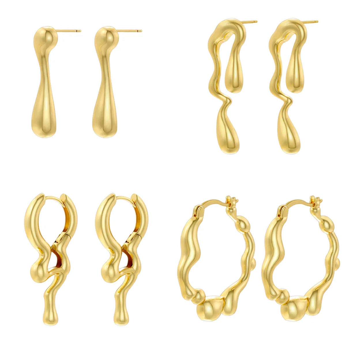 1 Pair Ig Style Casual Simple Style Water Droplets Plating Copper 18k Gold Plated Ear Studs