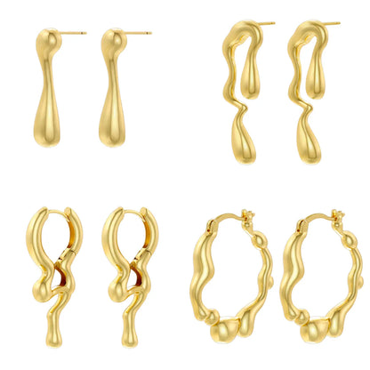 1 Pair Ig Style Casual Simple Style Water Droplets Plating Copper 18k Gold Plated Ear Studs