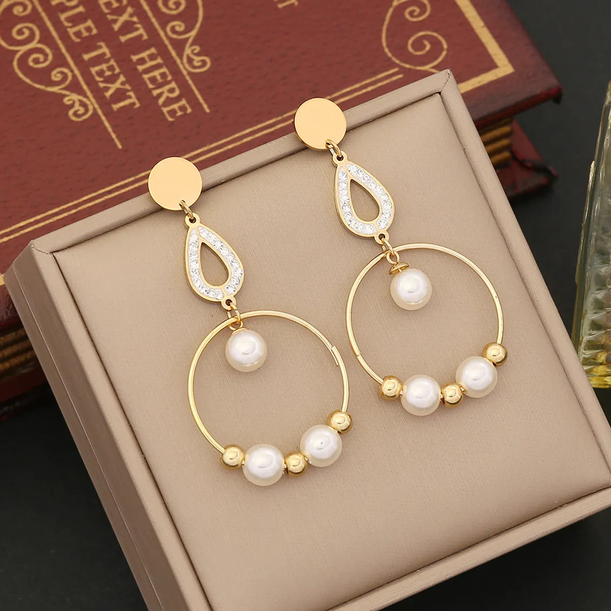 1 Pair IG Style Casual Star Water Droplets Heart Shape Beaded Plating Stainless Steel Pearl Zircon 18K Gold Plated Drop Earrings