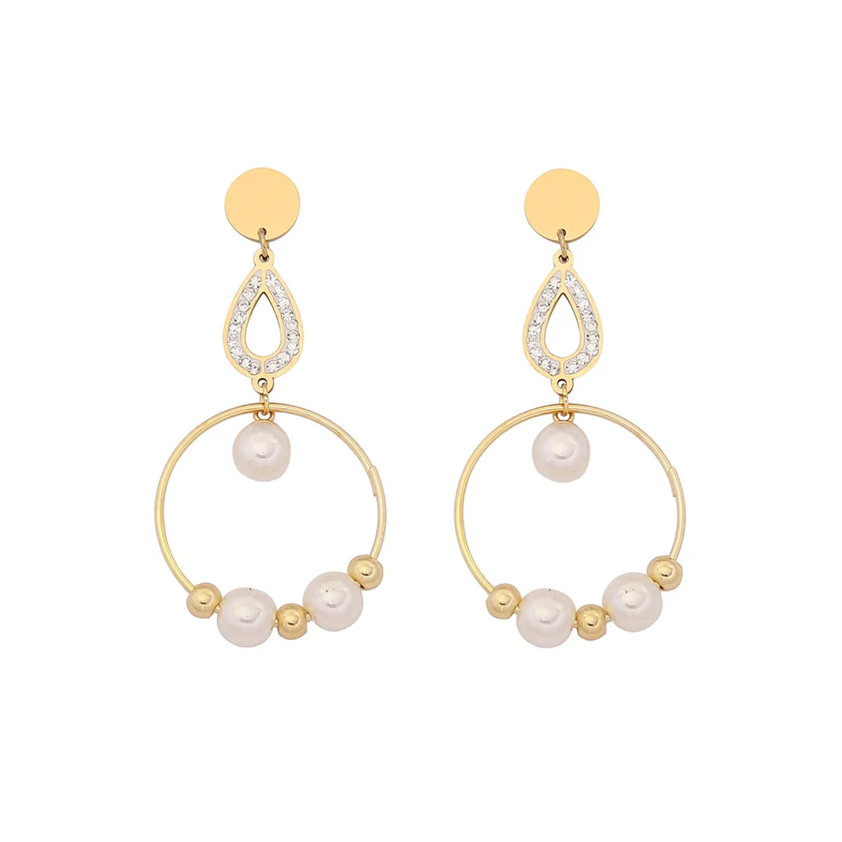 1 Pair IG Style Casual Star Water Droplets Heart Shape Beaded Plating Stainless Steel Pearl Zircon 18K Gold Plated Drop Earrings