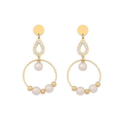 1 Pair IG Style Casual Star Water Droplets Heart Shape Beaded Plating Stainless Steel Pearl Zircon 18K Gold Plated Drop Earrings