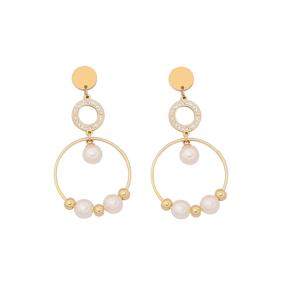 1 Pair IG Style Casual Star Water Droplets Heart Shape Beaded Plating Stainless Steel Pearl Zircon 18K Gold Plated Drop Earrings