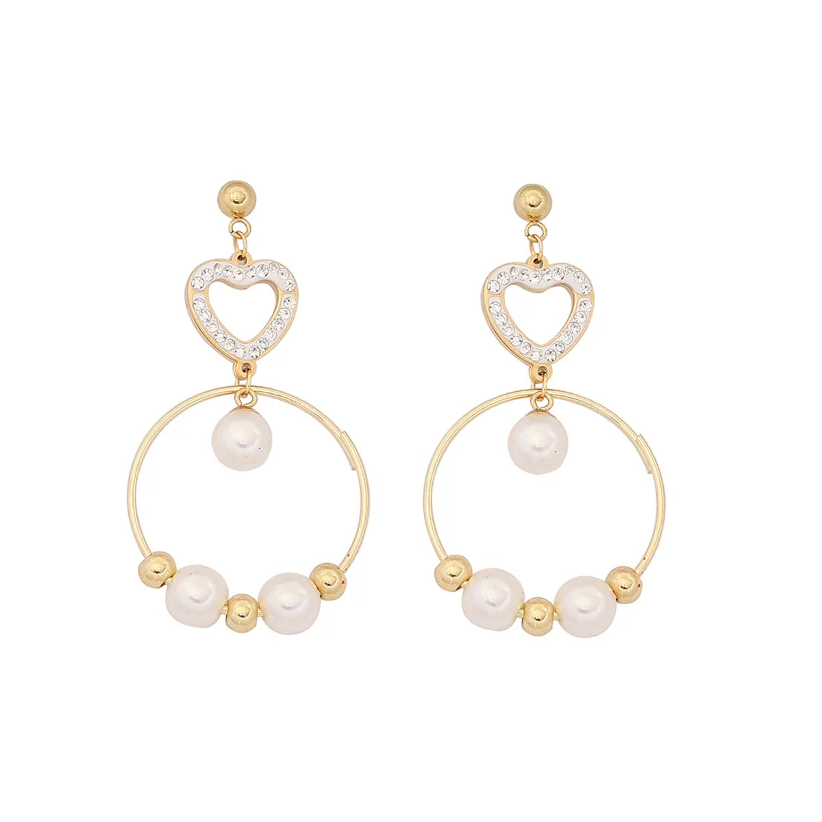 1 Pair IG Style Casual Star Water Droplets Heart Shape Beaded Plating Stainless Steel Pearl Zircon 18K Gold Plated Drop Earrings