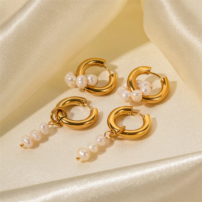 1 Pair Ig Style Casual Sweet Round Asymmetrical Plating Stainless Steel Gold Plated Drop Earrings