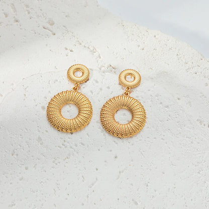 1 Pair IG Style Casual Vacation Round Hollow Out 304 Stainless Steel 14K Gold Plated Drop Earrings