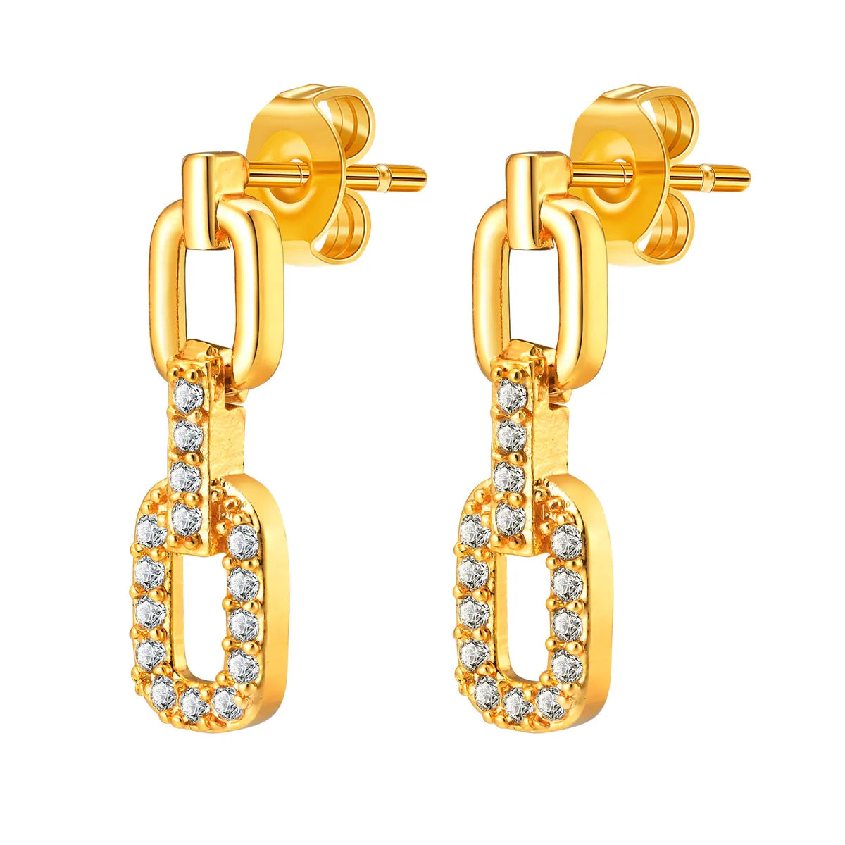 1 Pair IG Style Chain Inlay Copper Zircon 18K Gold Plated Drop Earrings