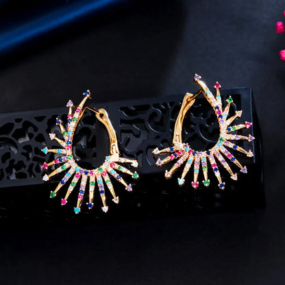 1 Pair IG Style Circle Inlay Copper Zircon Earrings