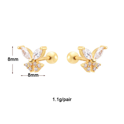 1 Pair Ig Style Classic Style Korean Style Flower Snake Butterfly Plating Inlay Copper Zircon White Gold Plated Gold Plated Ear Studs