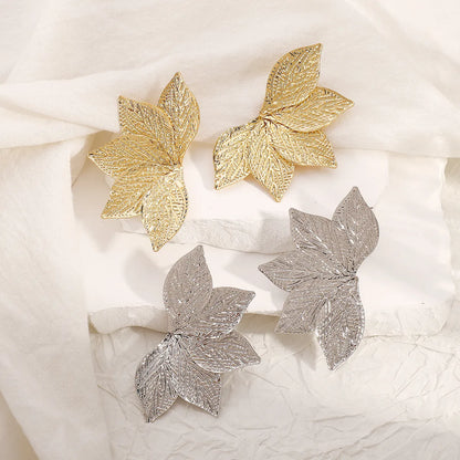 1 Pair IG Style Classic Style Leaves Iron Ear Studs