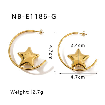 1 Pair IG Style Classic Style Shiny C Shape Pentagram Three-Dimensional 304 Stainless Steel 18K Gold Plated Ear Studs