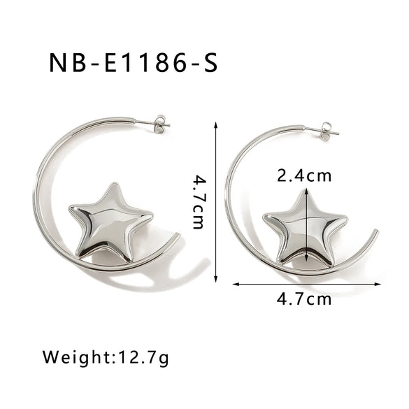 1 Pair IG Style Classic Style Shiny C Shape Pentagram Three-Dimensional 304 Stainless Steel 18K Gold Plated Ear Studs